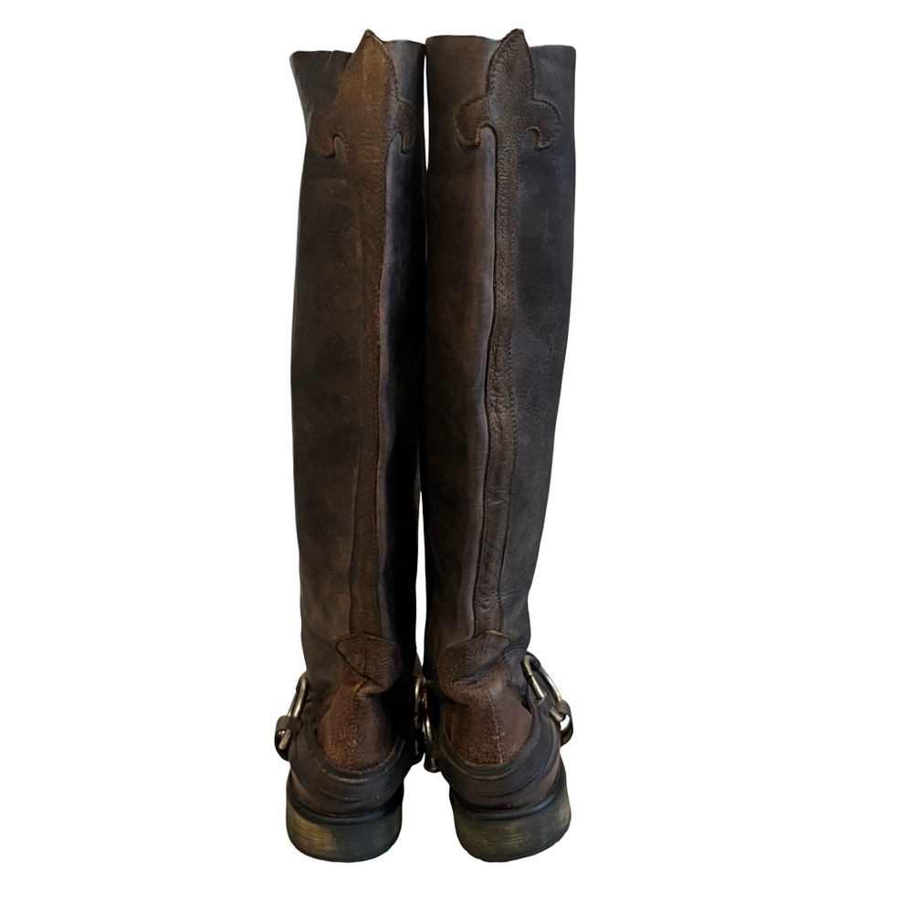 Steve Madden Judgemnt Distressed Black Leather Fleur-De-Lis Riding Boots, Sz 10 - Picture 12 of 16